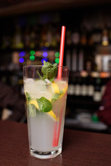 Delicious refreshing mojito on the bar counter. Alcoholic drink.