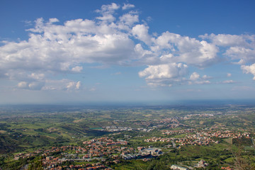 Fototapeta na wymiar aerial view of the emilia romagna plain to the sea
