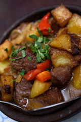 Potato with meat and bell pepper Tasty food.