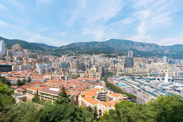 Fototapeta na wymiar Beautiful panoramic view on Monaco at daytime, the great port with luxury yachts in a sunny day