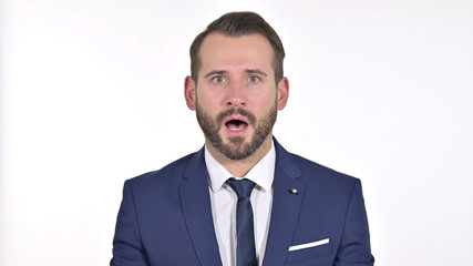 Young Businessman in Shock, White Background