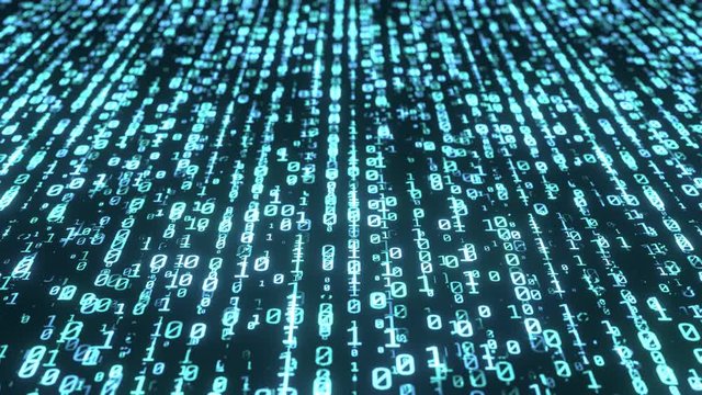 Binary wave animation. Perfect CG seamless loop. Concept for big data, deep machine learning, artificial intelligence, quantum processing, virtual reality, advanced technology