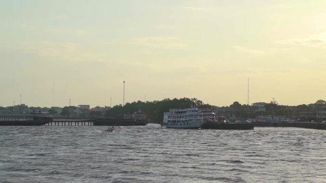 Boat on amazon river in macapa city in brazil