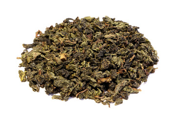 A green tea isolated on a white background. Pile of green tea.