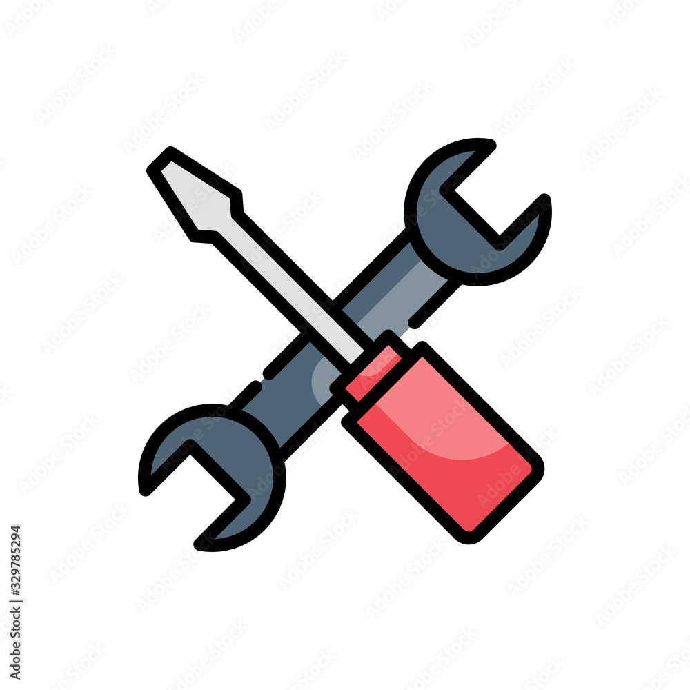 Poster techinical tools icon vector illustration outline filled design and development style icon