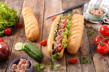 sandwich- baguette with tomato, cucumber, salad and tuna fish