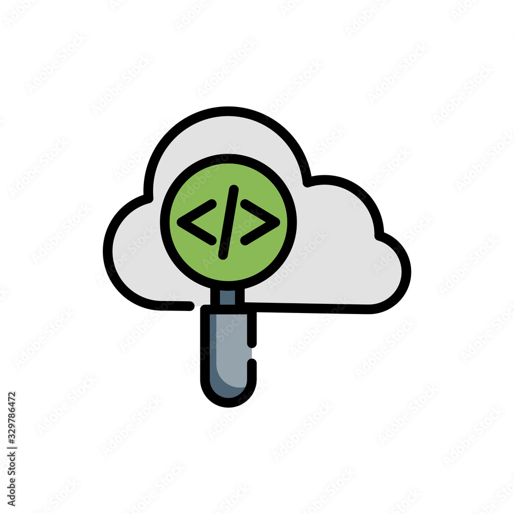 Poster cloud codeing icon vector illustration outline filled design and development style icon