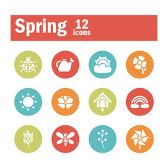 set of spring icons , block and flat style icon