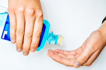 Use alcohol for disinfection to viruses. Put alcohol to clean hands.