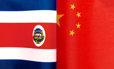 fragments of the national flags of the Republic of Costa Rica and China close -up