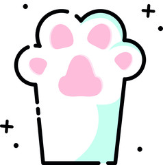 Vector icon of a cute white paw of a cat. White cartoon cat foot isolated on a white background. Spring icon
