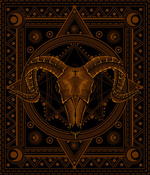 illustration vector Goat skull with sacred geometry pattern.