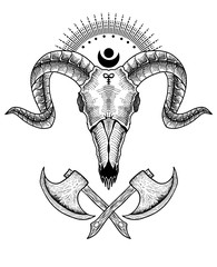 goat skull with weapon on white background-vector