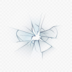 Cracked Glass Window Of Abandoned Building Vector. Smashed, Crushed And Fractured Glass Windshield. Destruction Texture Screen Material Transparent Concept Template Realistic 3d Illustration