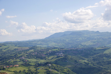 Fototapeta na wymiar romagna hills in spring view from republic of san marino