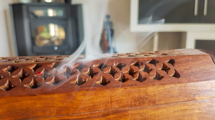 wooden box for burning smoke incense