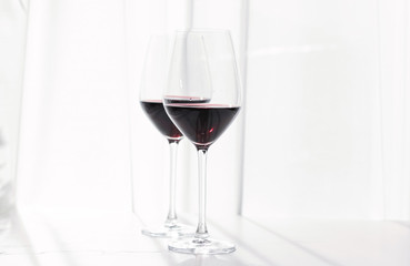Two glasses of red wine, organic beverage product
