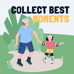 Happy parenting social media post mockup. Collect best moments phrase. Web banner design template. Family pastime booster, content layout with inscription. Poster, print ads and flat illustration