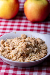 closeup of a portion of apple crumble