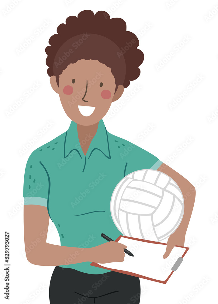 Sticker Girl Volleyball Coach Illustration