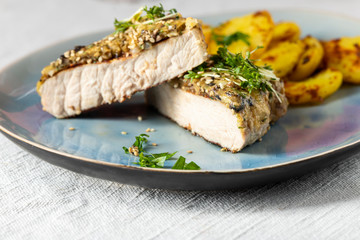grilled pork steak on a plate