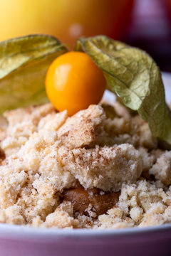 closeup of a portion of apple crumble