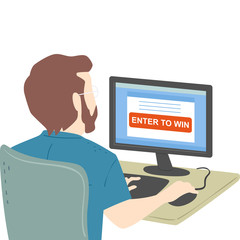 Man Computer Enter To Win Illustration
