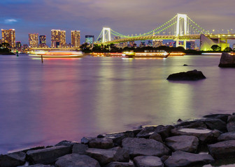 Yakatabune Japanese Party Boats, at Tokyo bay with the Rainbow Bridge