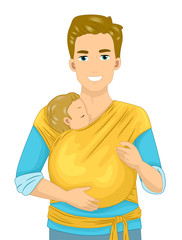 Man Dad Carry Baby Wrap Illustration