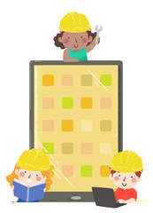 Kids Engineer App Developer Tablet Illustration