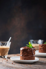 Chocolate mini cake on the wooden table