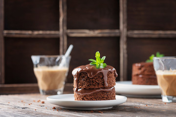 Chocolate mini cake on the wooden table