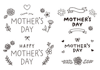 母の日の手描き文字と花いろいろ