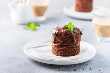Fotobehang Chocolate mini cake with chocolate ganash and mint © nolonely