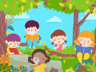 Kids Learn Nature Books Notes Glass Illustration