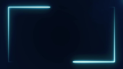 beautiful bright blue light neon frame on black background, abstract digital 3d rendering 4K video