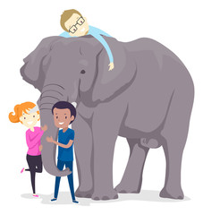 People Hug Elephant Illustration