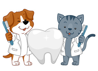 Mascot Dog Cat Dental Health Illustration