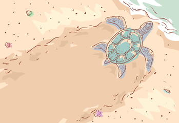 Sea Turtle Beach Sand Illustration
