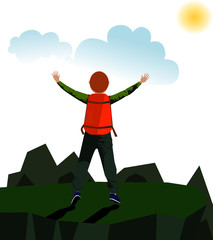 A man success climbing on the hill with sky and sunrise the feeling.