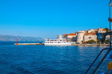 Fototapeta na wymiar The boat that takes you to the island of Korčula, Croatia
