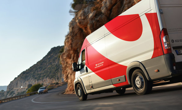 Kas / Turkey - 10.08.18: Delivery van of Bpost (Belgian Post Group)