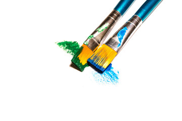 Paintbrushes with Blue and Green Color 