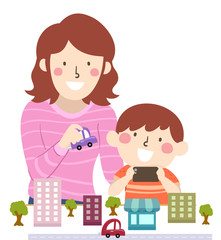Kid Boy Mom Stop Motion Illustration