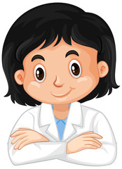 Girl in science uniform on white background