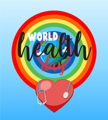 Poster design for world health day with rainbow in sky background