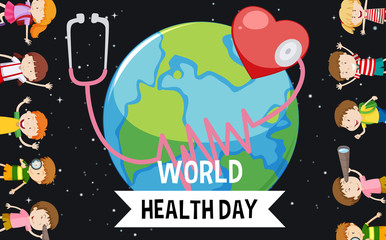 Poster design for world health day with many children in background