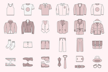 Fashion Icons set - Vector color symbols of men's clothing for the site or interface
