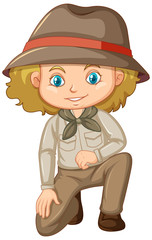 Girl in safari costume on white background