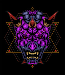 devil face illustration. head of demon. japanese demon mask.